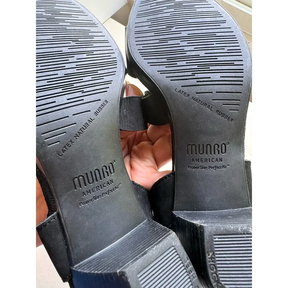 Munro Lucia Black Nubuck Heel Sandals Comfort Walking Dress Shoes Size 7